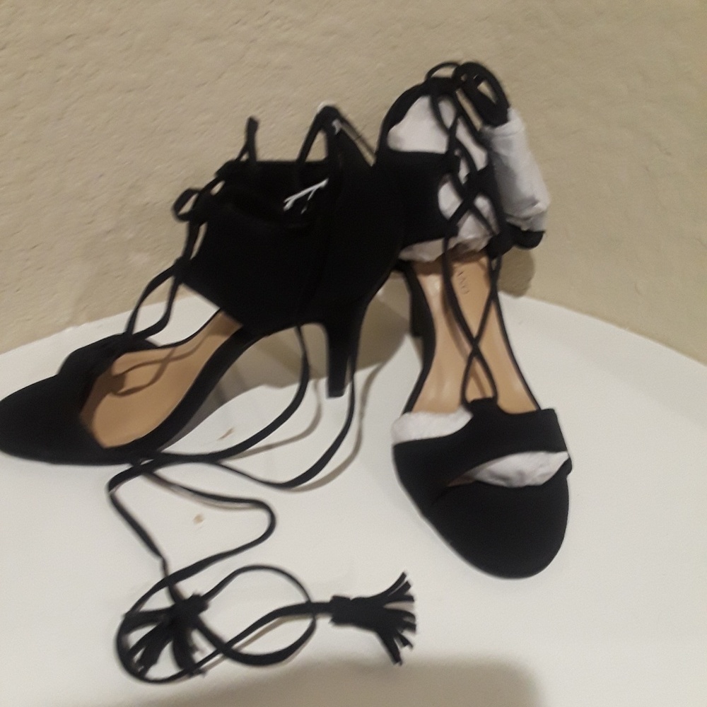 Black strappy tie up heels